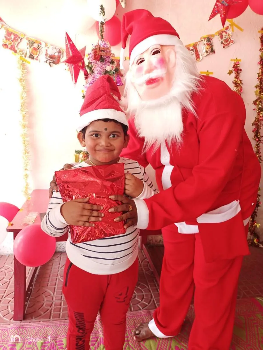 A child meeting Santa