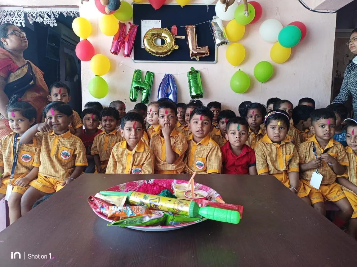Children gathered for Holi